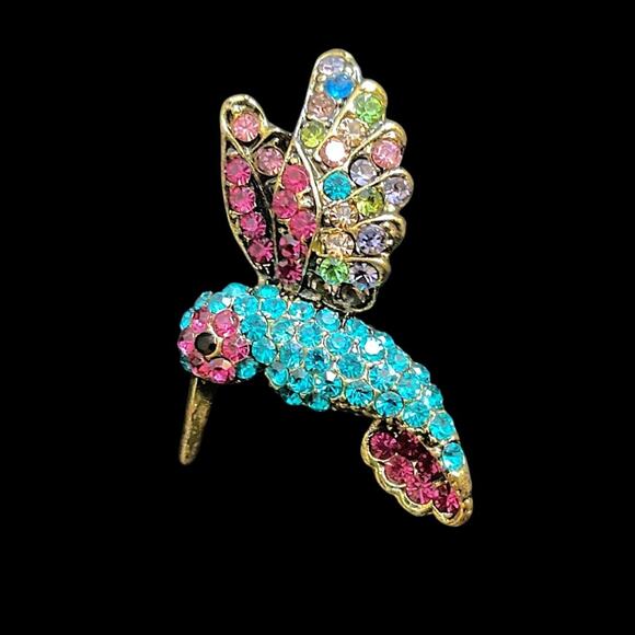 Hummingbird Pin Brooch Gorgeous Multicolored Crystal New - Picture 3 of 3